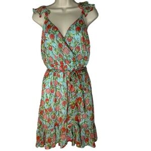 Lauren Conrad NWT blue and red wrap dress with ruffle straps and hem siz…